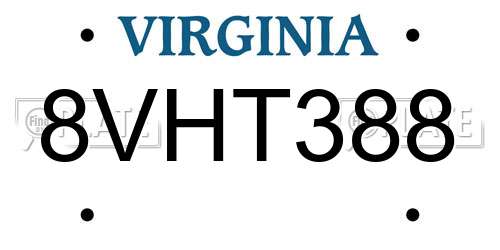 8VHT388 Virginia License Plate