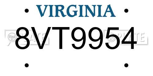 8VT9954 Virginia License Plate