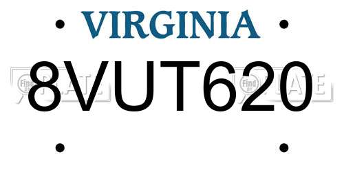 8VUT620 Virginia License Plate
