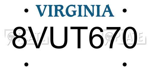 8VUT670 Virginia License Plate