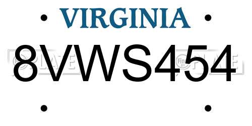 8VWS454 Virginia License Plate