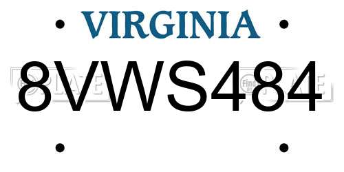 8VWS484 Virginia License Plate
