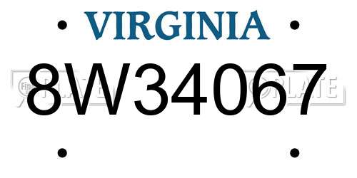 8W34067 Virginia License Plate