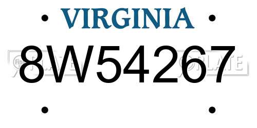 8W54267 Virginia License Plate