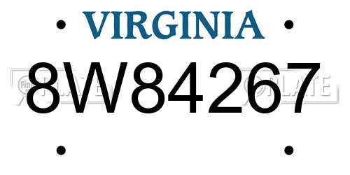 8W84267 Virginia License Plate