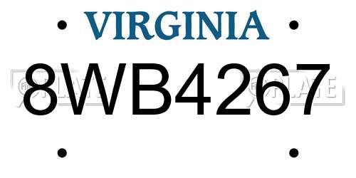 8WB4267 Virginia License Plate