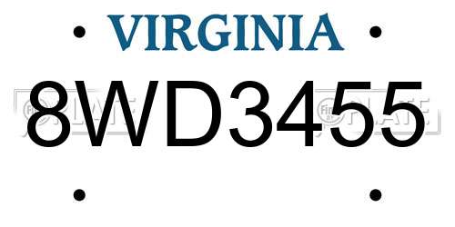 8WD3455 Virginia License Plate