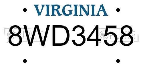 8WD3458 Virginia License Plate