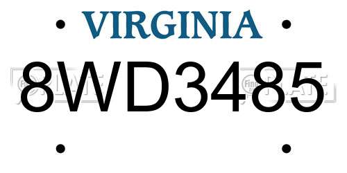 8WD3485 Virginia License Plate