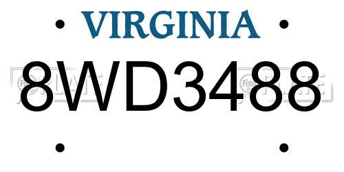 8WD3488 Virginia License Plate