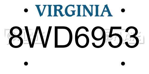 8WD6953 Virginia License Plate