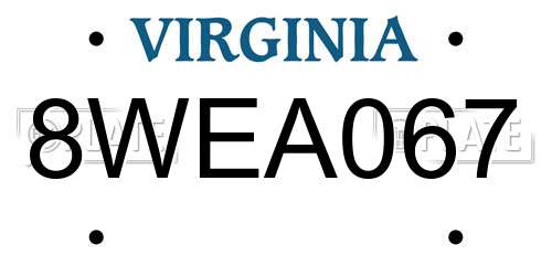 8WEA067 Virginia License Plate