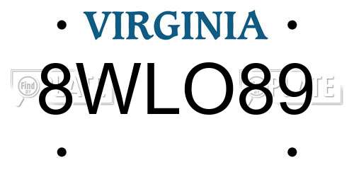 8WLO89 Virginia License Plate