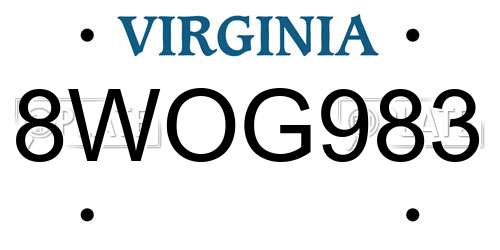 8WOG983 Virginia License Plate