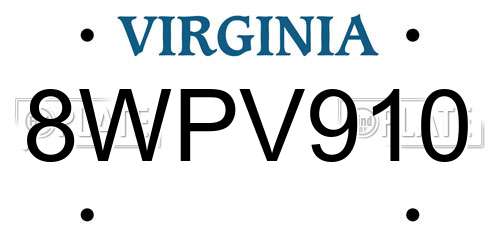 8WPV910 Virginia License Plate