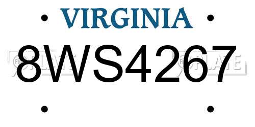 8WS4267 Virginia License Plate