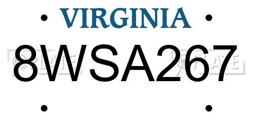 8WSA267 Virginia License Plate