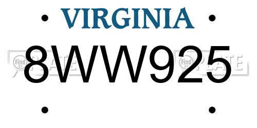 8WW925 Virginia License Plate