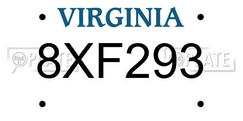 8XF293 Virginia License Plate