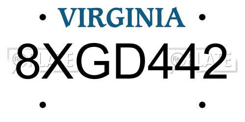 8XGD442 Virginia License Plate