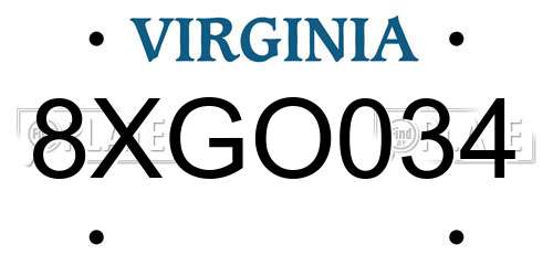 8XGO034 Virginia License Plate