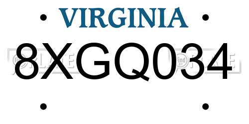 8XGQ034 Virginia License Plate