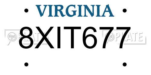8XIT677 Virginia License Plate