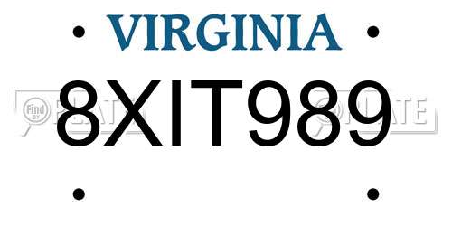 8XIT989 Virginia License Plate