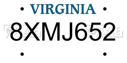 8XMJ652 Virginia License Plate