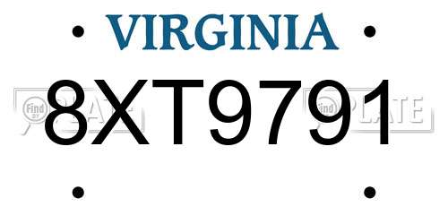 8XT9791 Virginia License Plate