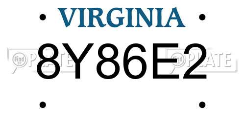 8Y86E2 Virginia License Plate