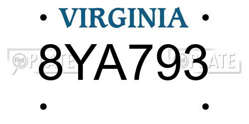 8YA793 Virginia License Plate