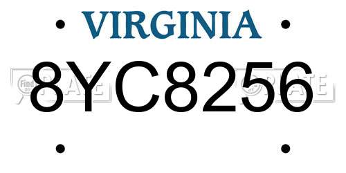 8YC8256 Virginia License Plate