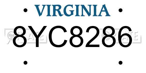 8YC8286 Virginia License Plate