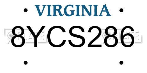 8YCS286 Virginia License Plate