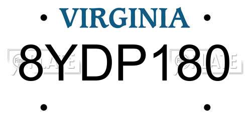 8YDP180 Virginia License Plate