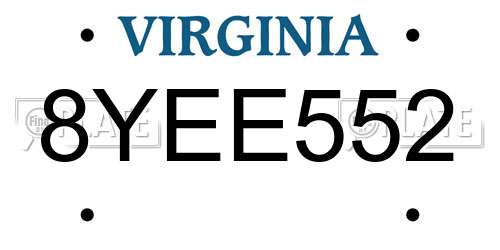 8YEE552 Virginia License Plate