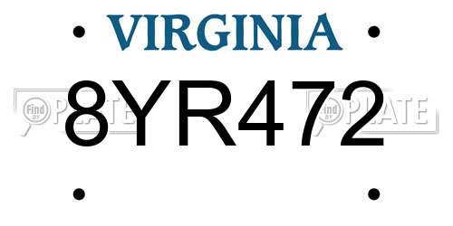 8YR472 Virginia License Plate