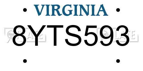 8YTS593 Virginia License Plate