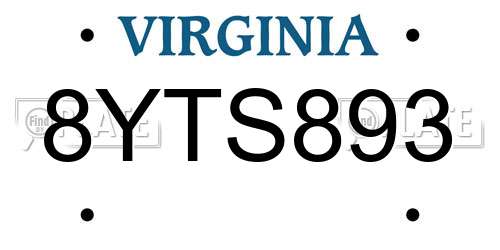 8YTS893 Virginia License Plate
