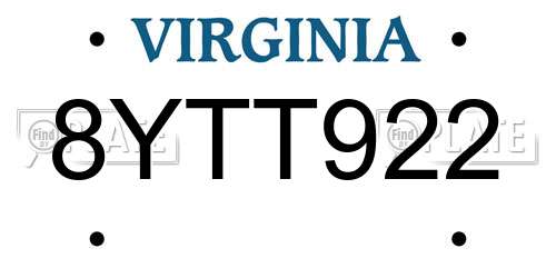 8YTT922 Virginia License Plate