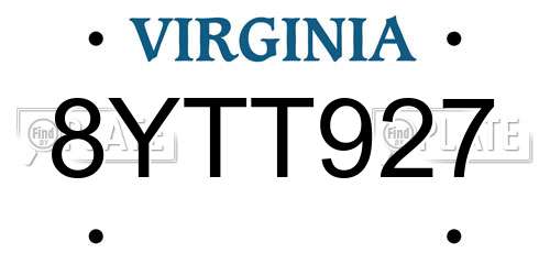8YTT927 Virginia License Plate
