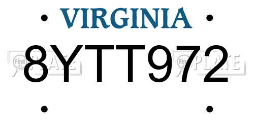 8YTT972 Virginia License Plate