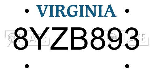 8YZB893 Virginia License Plate