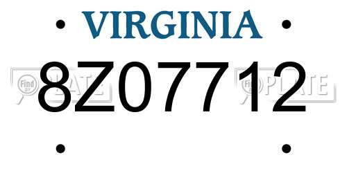 8Z07712 Virginia License Plate