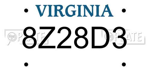 8Z28D3 Virginia License Plate