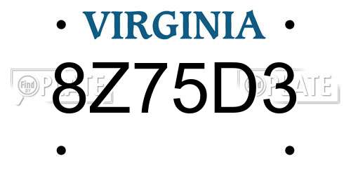 8Z75D3 Virginia License Plate