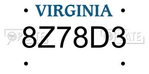8Z78D3 Virginia License Plate