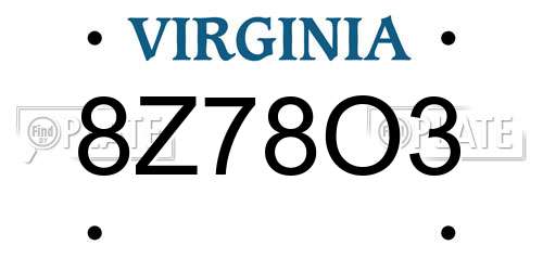 8Z78O3 Virginia License Plate