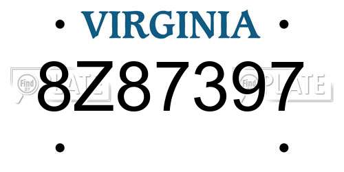 8Z87397 Virginia License Plate